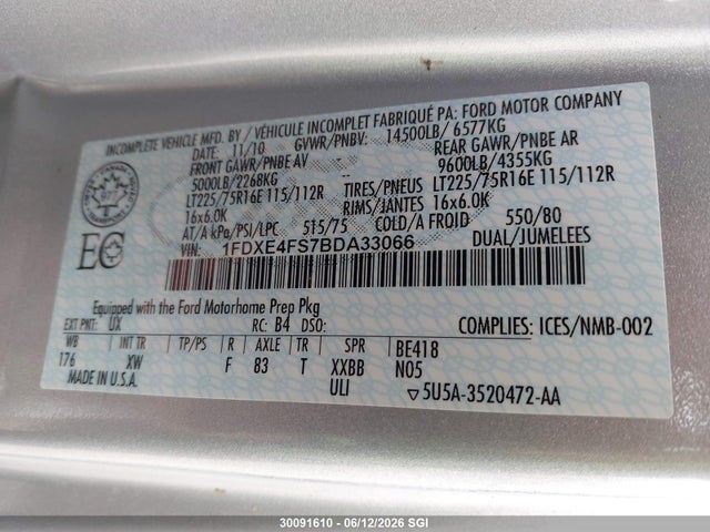 Продажа на аукционе авто 2011 Ford Econoline E450 Super Duty Cutwy Van, vin: 1FDXE4FS7BDA33066, номер лота: 30091610