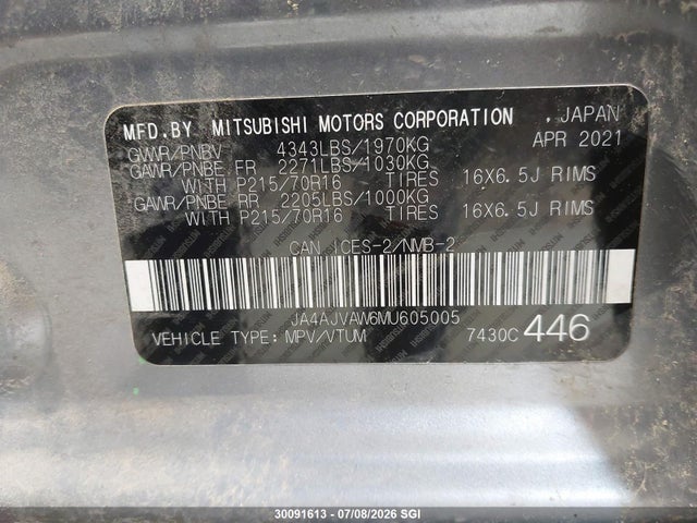 JA4AJVAW6MU605005 Mitsubishi Rvr Se/sel/le/gt