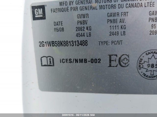Продаж на аукціоні авто 2008 Chevrolet Impala Ls, vin: 2G1WB58K881313488, номер лоту: 30091616
