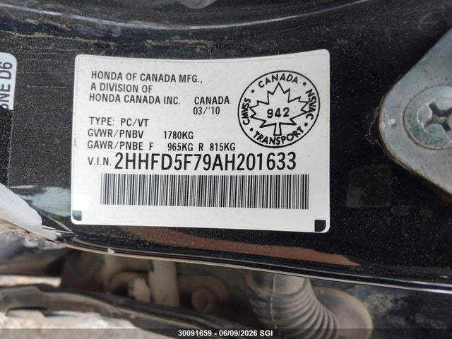 2010 Acura Csx Technology მანქანა იყიდება აუქციონზე, vin: 2HHFD5F79AH201633, აუქციონის ნომერი: 30091659