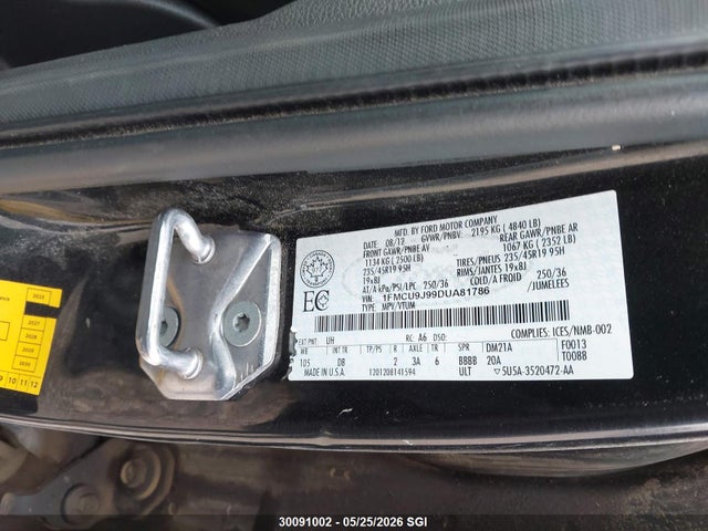 Продаж на аукціоні авто 2013 Ford Escape Titanium, vin: 1FMCU9J99DUA81786, номер лоту: 30091002