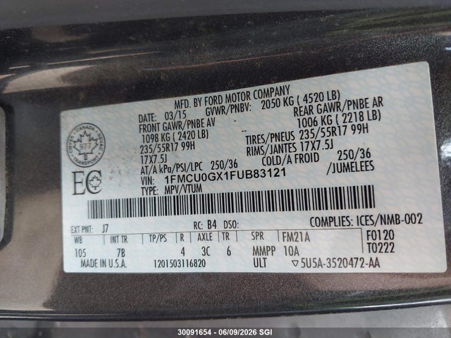 Продажа на аукционе авто 2015 Ford Escape Se, vin: 1FMCU0GX1FUB83121, номер лота: 30091654