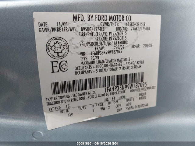 Продажа на аукционе авто 2009 Ford Focus Se, vin: 1FAHP35N99W187095, номер лота: 30091695