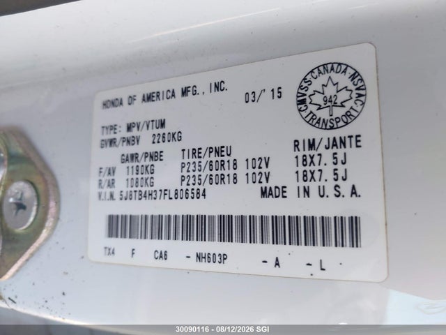 Acura RDX 2015 5J8TB4H37FL806584 Image 9