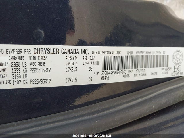 Продаж на аукціоні авто 2008 Dodge Grand Caravan Sxt, vin: 2D8HN44PX8R807163, номер лоту: 30091664