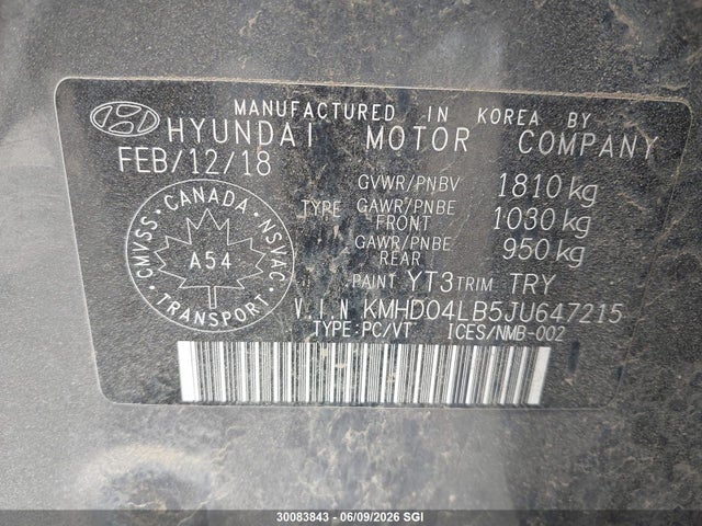 KMHD04LB5JU647215 Hyundai Elantra Sport