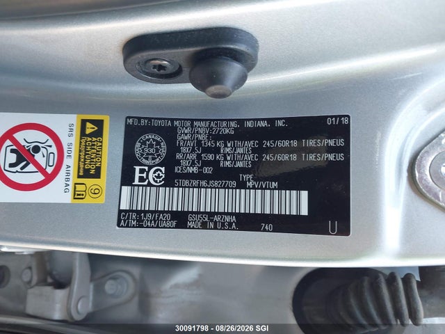 5TDBZRFH6JS827709 Toyota Highlander Le/le Plus