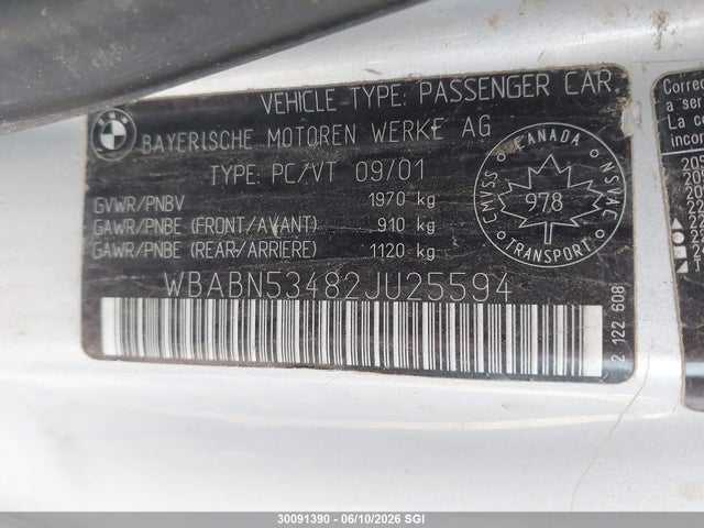 Aukcja sprzedaży 2002 Bmw 330 Ci, vin: WBABN53482JU25594, numer aukcji: 30091390