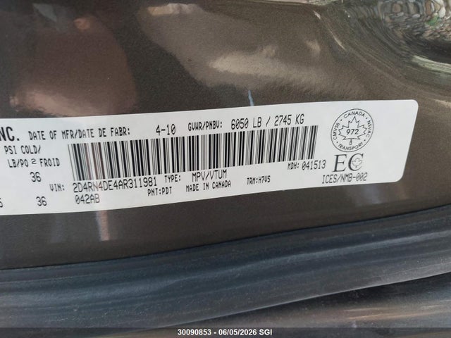 30090853 :رقم المزاد ، 2D4RN4DE4AR311981 vin ، 2010 Dodge Grand Caravan Se مزاد بيع