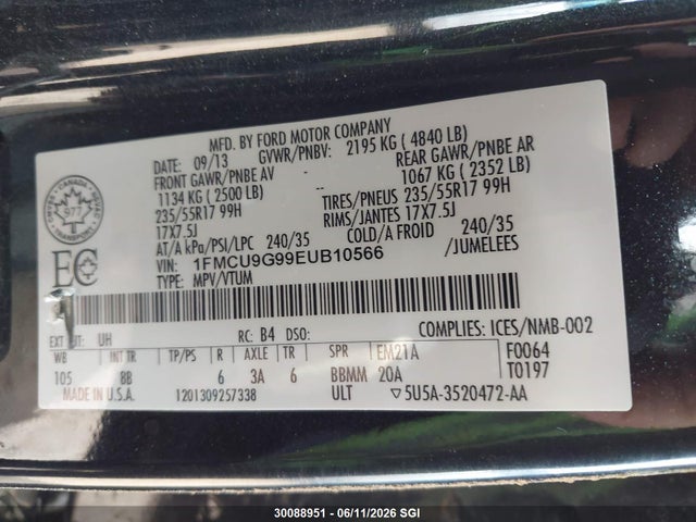 2014 Ford Escape Se მანქანა იყიდება აუქციონზე, vin: 1FMCU9G99EUB10566, აუქციონის ნომერი: 30088951