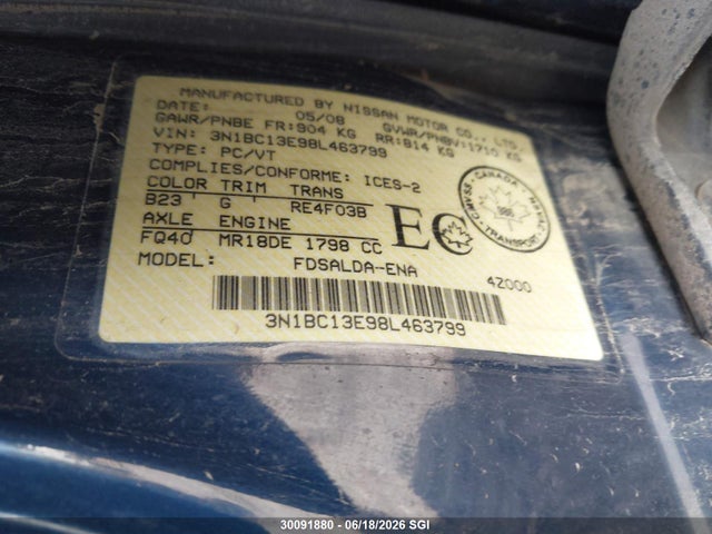 Продаж на аукціоні авто 2008 Nissan Versa S/sl, vin: 3N1BC13E98L463799, номер лоту: 30091880