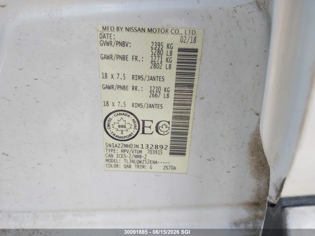 Продаж на аукціоні авто 2018 Nissan Murano S/sl/sv/platinum, vin: 5N1AZ2MH0JN132892, номер лоту: 30091885