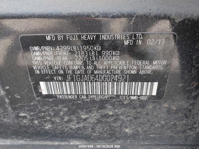 Aukcja sprzedaży 2013 Subaru Impreza Premium, vin: JF1GJAD64DG024921, numer aukcji: 30091898