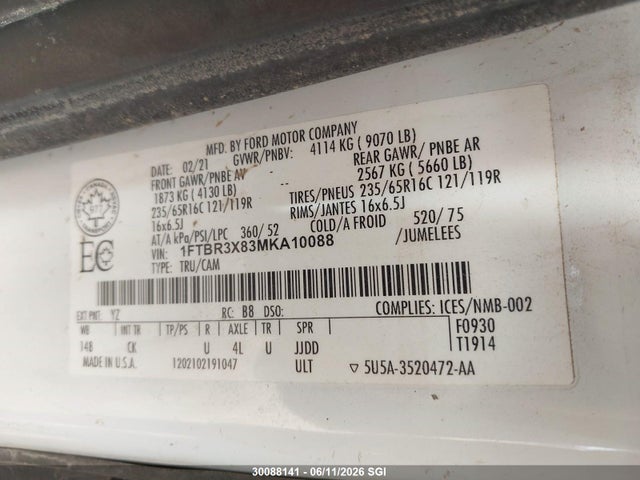 Ford Transit T-250 2021 1FTBR3X83MKA10088 Image 9