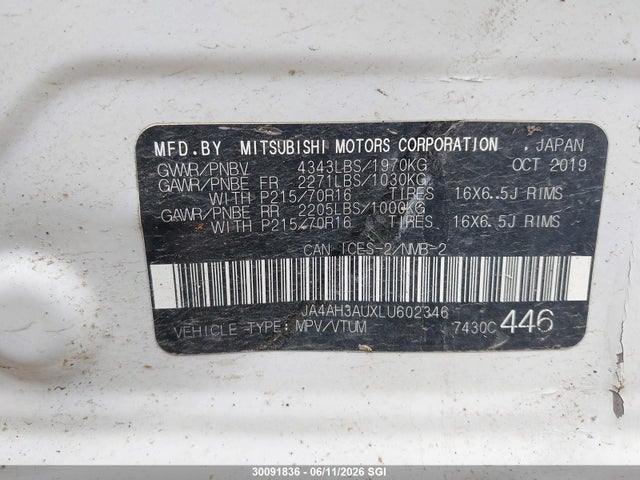Продаж на аукціоні авто 2020 Mitsubishi Rvr Se/es, vin: JA4AH3AUXLU602346, номер лоту: 30091836