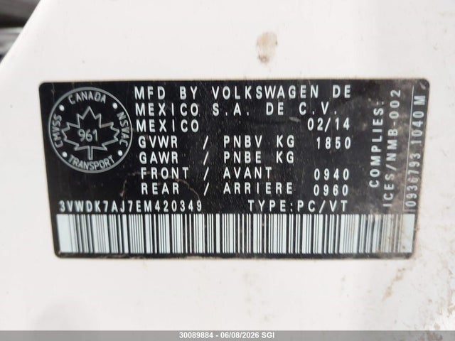 Продажа на аукционе авто 2014 Volkswagen Jetta Se, vin: 3VWDK7AJ7EM420349, номер лота: 30089884