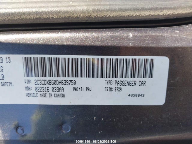 30091940 :رقم المزاد ، 2C3CDXBG0DH639750 vin ، 2013 Dodge Charger Se مزاد بيع