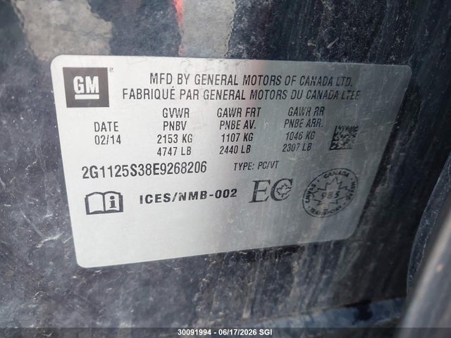 2014 Chevrolet Impala Lt მანქანა იყიდება აუქციონზე, vin: 2G1125S38E9268206, აუქციონის ნომერი: 30091994