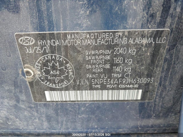 Aukcja sprzedaży 2018 Hyundai Sonata 2.4 Sport, vin: 5NPE34AF9JH630093, numer aukcji: 30092020