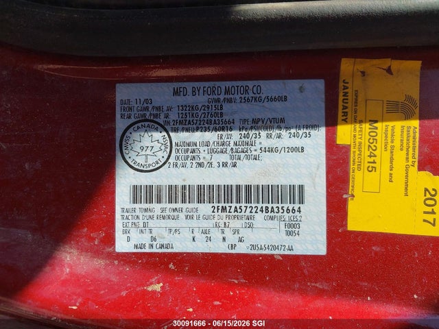 Продажа на аукционе авто 2004 Ford Freestar Ses, vin: 2FMZA57224BA35664, номер лота: 30091666