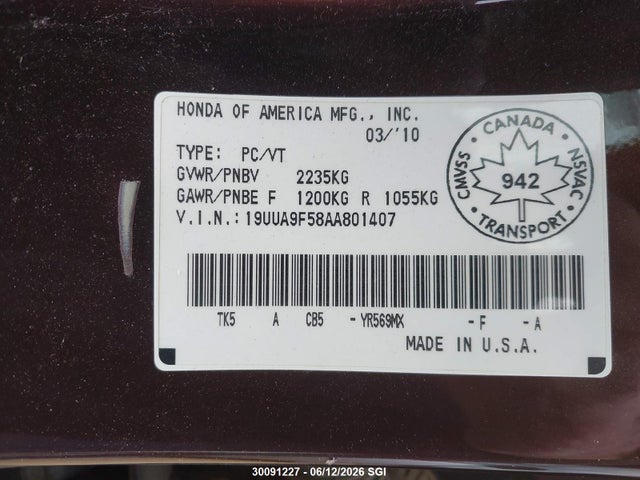 2010 Acura Tl მანქანა იყიდება აუქციონზე, vin: 19UUA9F58AA801407, აუქციონის ნომერი: 30091227