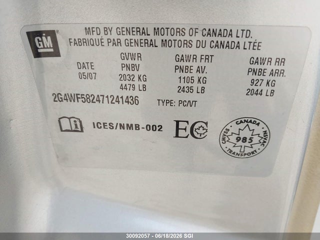 30092057 :رقم المزاد ، 2G4WF582471241436 vin ، 2007 Buick Allure Cx مزاد بيع