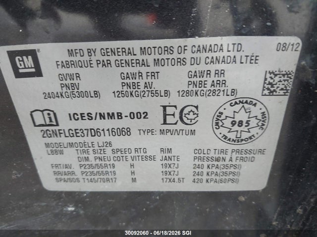 Продажа на аукционе авто 2013 Chevrolet Equinox Ltz, vin: 2GNFLGE37D6116068, номер лота: 30092060