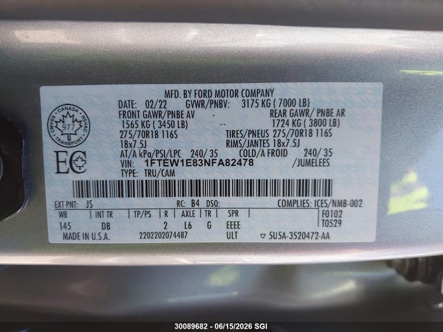 Ford F150 Supercrew 2022 1FTEW1E83NFA82478 Image 9