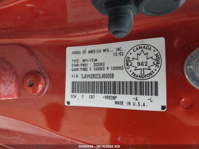 Продаж на аукціоні авто 2003 Honda Element Ex, vin: 5J6YH28523L800058, номер лоту: 30088959