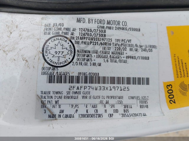 Продажа на аукционе авто 2003 Ford Crown Victoria Lx, vin: 2FAFP74W33X197125, номер лота: 30081651