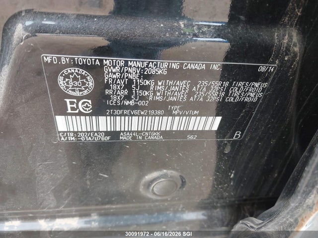 2014 Toyota Rav4 Limited მანქანა იყიდება აუქციონზე, vin: 2T3DFREV6EW219380, აუქციონის ნომერი: 30091972