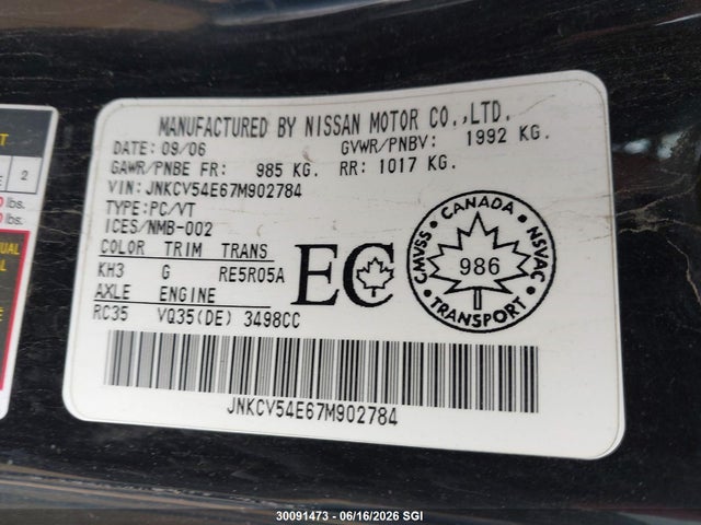 Aukcja sprzedaży 2007 Infiniti G35, vin: JNKCV54E67M902784, numer aukcji: 30091473