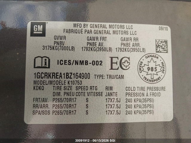 30091912 :رقم المزاد ، 1GCRKREA1BZ164900 vin ، 2011 Chevrolet Silverado K1500 Ls مزاد بيع
