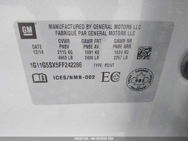 Продажа на аукционе авто 2015 Chevrolet Malibu Ltz, vin: 1G11G5SX5FF242286, номер лота: 30092169