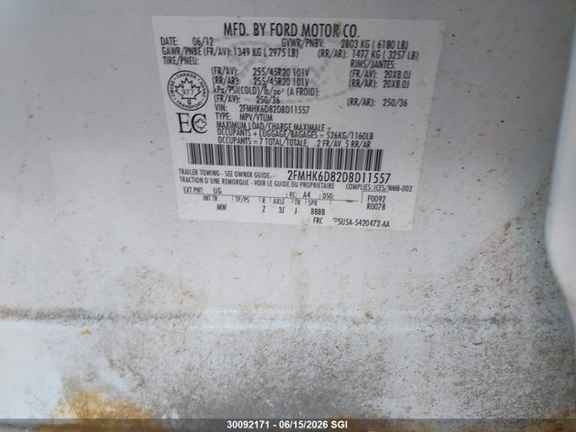 Продажа на аукционе авто 2013 Ford Flex Limited, vin: 2FMHK6D82DBD11557, номер лота: 30092171