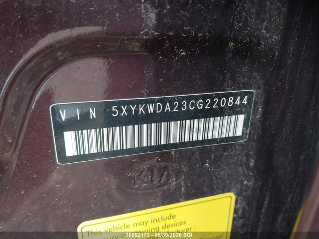 Aukcja sprzedaży 2012 Kia Sorento Sx, vin: 5XYKWDA23CG220844, numer aukcji: 30092173
