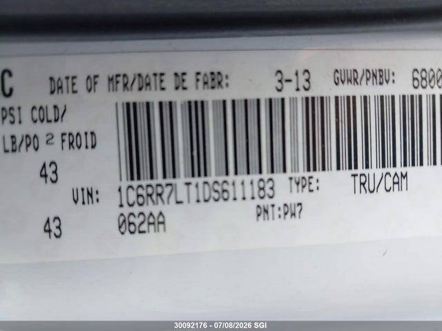 Продажа на аукционе авто 2013 Ram 1500 Slt, vin: 1C6RR7LT1DS611183, номер лота: 30092176