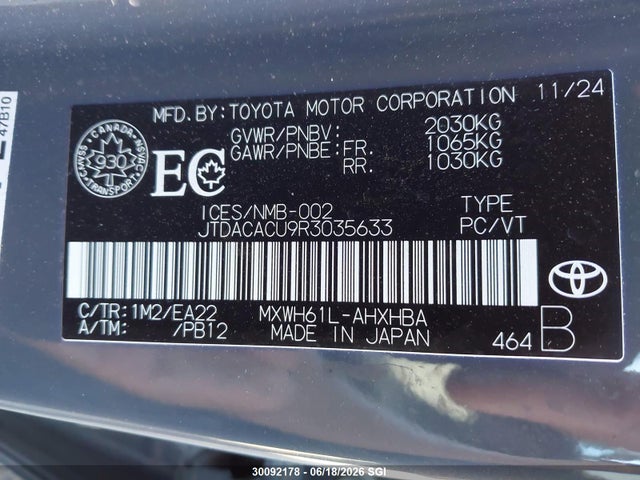 2024 Toyota Prius Prime Se/xse/xse Premium მანქანა იყიდება აუქციონზე, vin: JTDACACU9R3035633, აუქციონის ნომერი: 30092178