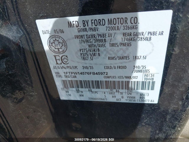 Aukcja sprzedaży 2006 Ford F150 Supercrew, vin: 1FTPW14576FB45972, numer aukcji: 30092179