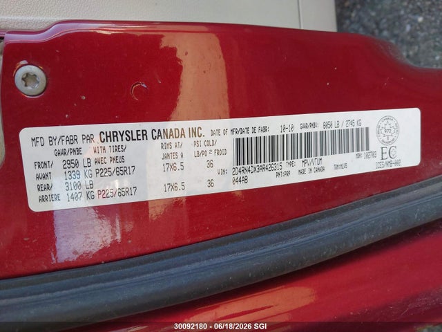 2010 Dodge Grand Caravan Se მანქანა იყიდება აუქციონზე, vin: 2D4RN4DX3AR426315, აუქციონის ნომერი: 30092180