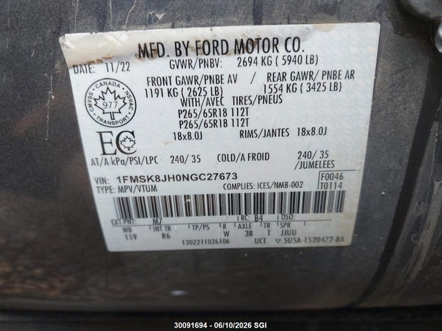 Ford Explorer Timberline 2022 1FMSK8JH0NGC27673 Image 9