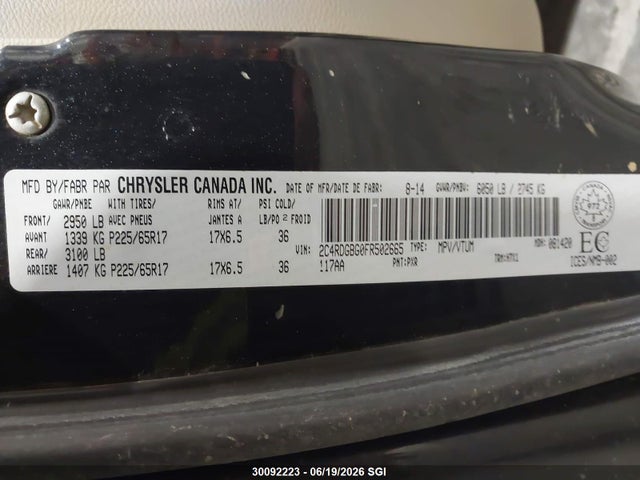 2015 Dodge Grand Caravan Se მანქანა იყიდება აუქციონზე, vin: 2C4RDGBG0FR502665, აუქციონის ნომერი: 30092223