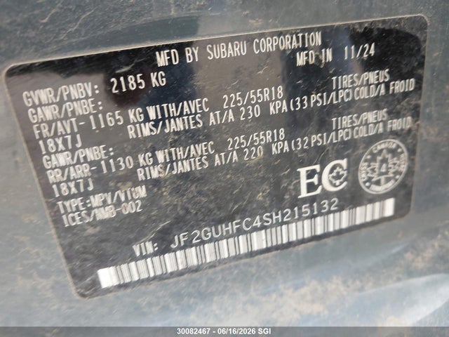 30082467 :رقم المزاد ، JF2GUHFC4SH215132 vin ، 2025 Subaru Crosstrek Onyx مزاد بيع