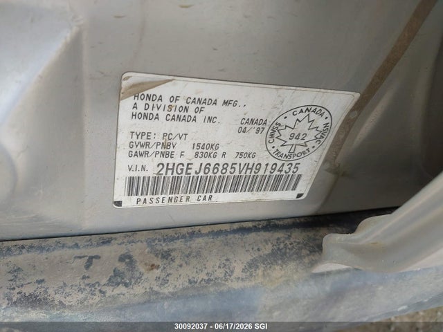 30092037 :رقم المزاد ، 2HGEJ6685VH919435 vin ، 1997 Honda Civic Ex مزاد بيع