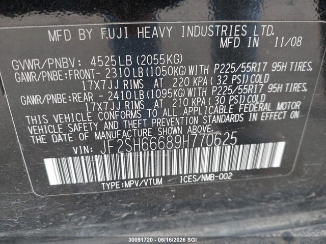 Продажа на аукционе авто 2009 Subaru Forester 2.5xt Limited, vin: JF2SH66689H770625, номер лота: 30091720