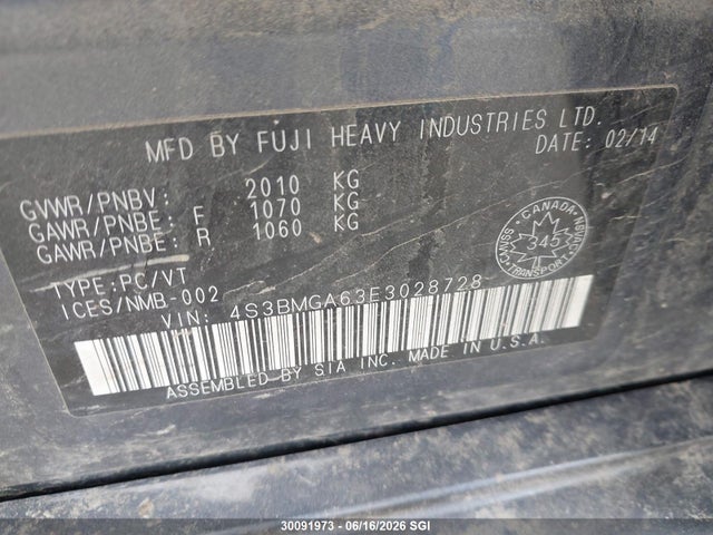 Продаж на аукціоні авто 2014 Subaru Legacy 2.5i, vin: 4S3BMGA63E3028728, номер лоту: 30091973
