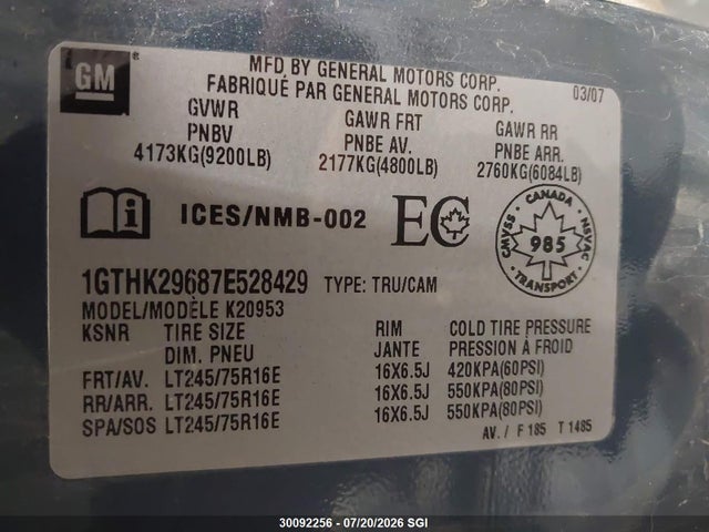 Aukcja sprzedaży 2007 Gmc Sierra K2500 Heavy Duty, vin: 1GTHK29687E528429, numer aukcji: 30092256