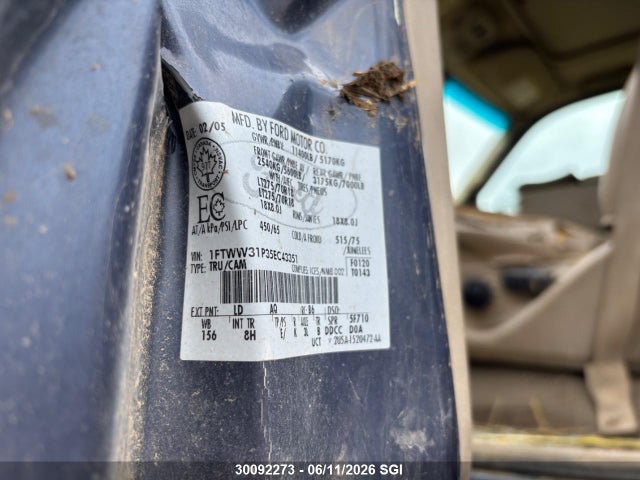 30092273 :رقم المزاد ، 1FTWW31P35EC43351 vin ، 2005 Ford F350 Srw Super Duty مزاد بيع