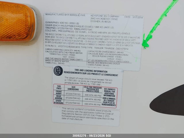Keystone Outback 310tb 2014 4YDT31024EB453610 Image 9