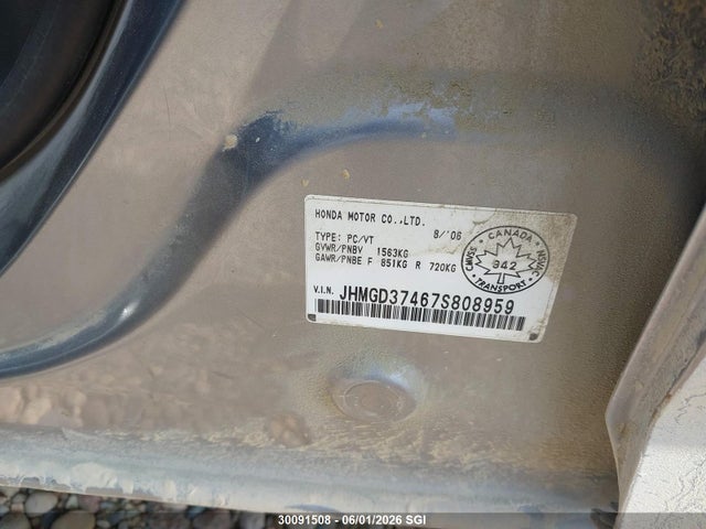 2007 Honda Fit მანქანა იყიდება აუქციონზე, vin: JHMGD37467S808959, აუქციონის ნომერი: 30091508